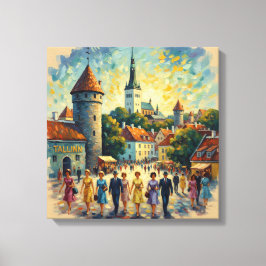 Sunlit Tallinn Old Town Square Canvas Art キャンバスプリント