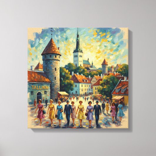 Sunlit Tallinn Old Town Square Canvas Art キャンバスプリント (正面)