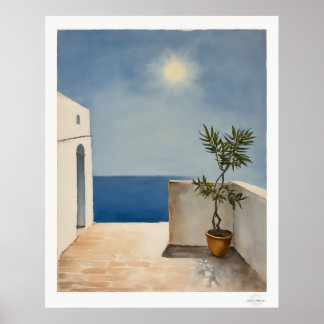 Sunlit Terrace with Olive Tree Poster ポスター