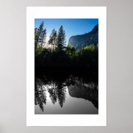 Sunlit Trees Yosemite Reflection Photography ポスター