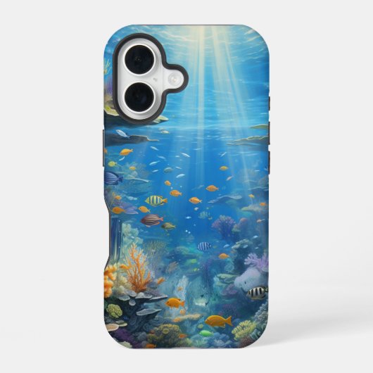 Sunlit Tropical Underwater Coral Reef iPhone 16ケース (裏面)