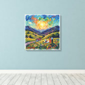 Sunlit Vaduz Alpine Meadow Landscape Canvas Art キャンバスプリント (インサイチュ (ウッドフロア))