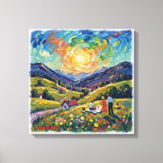 Sunlit Vaduz Alpine Meadow Landscape Canvas Art キャンバスプリント (正面)