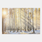 Sunlit Winter Birch Forest with Deer ラッピングペーパーシート (正面3)