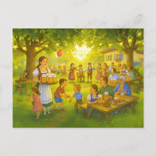 Sunny Bavarian Beer Garden in Summer シーズンポストカード (正面)