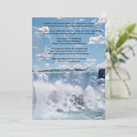 Sunny Bubbly Waterfall Wedding Invitation 招待状 (スタンド正面)
