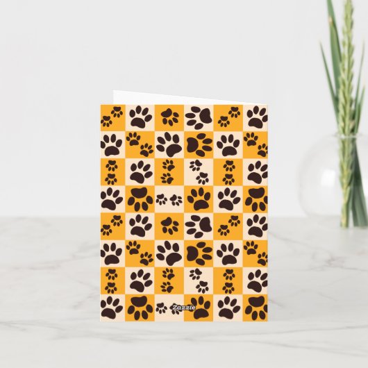 Sunny Cat Paw Print Checkerboard カード (裏面)