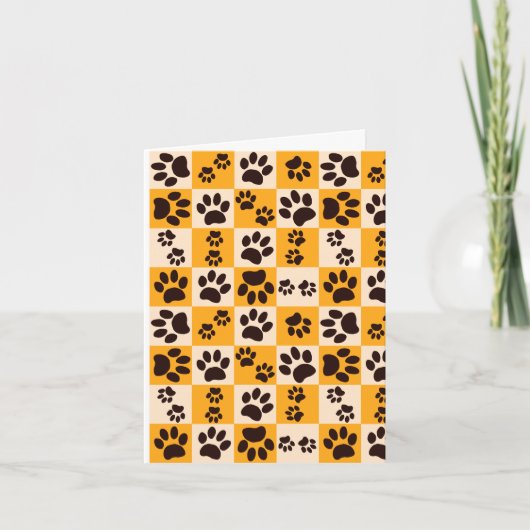 Sunny Cat Paw Print Checkerboard カード (正面)