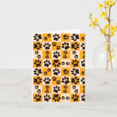 Sunny Cat Paw Print Checkerboard カード (黄色い花)