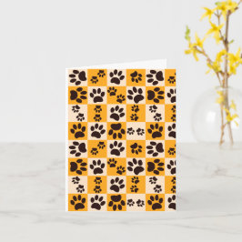 Sunny Cat Paw Print Checkerboard カード