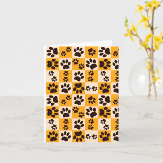 Sunny Cat Paw Print Checkerboard カード