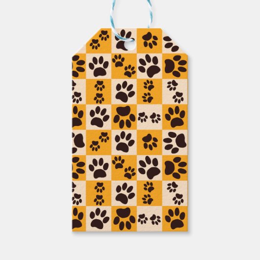 Sunny Cat Paw Print Checkerboard ギフトタグ (正面)