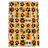 Sunny Cat Paw Print Checkerboard ミディアムペーパーバッグ (正面)