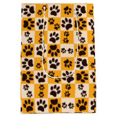 Sunny Cat Paw Print Checkerboard ミディアムペーパーバッグ (裏面)