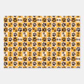 Sunny Cat Paw Print Checkerboard ラッピングペーパーシート (正面3)