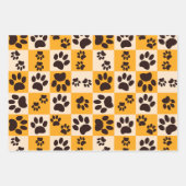 Sunny Cat Paw Print Checkerboard ラッピングペーパーシート (正面2)
