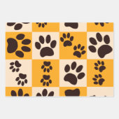 Sunny Cat Paw Print Checkerboard ラッピングペーパーシート (正面)