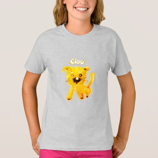 Sunny Ciao Puppy – Fun Yellow Dog Kids' T-Shirt Tシャツ (正面)
