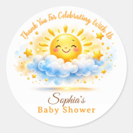 Sunny Clouds Baby Shower Cupcake Toppers ラウンドシール