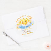 Sunny Clouds Baby Shower Cupcake Toppers ラウンドシール (封筒)
