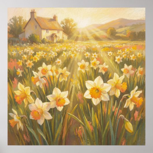 Sunny Daffodils - Pastel Painting Style Art ポスター (正面)
