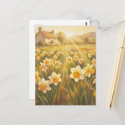 Sunny Daffodils - Pastel Painting Style Art ポストカード (正面/裏面インサイチュ)