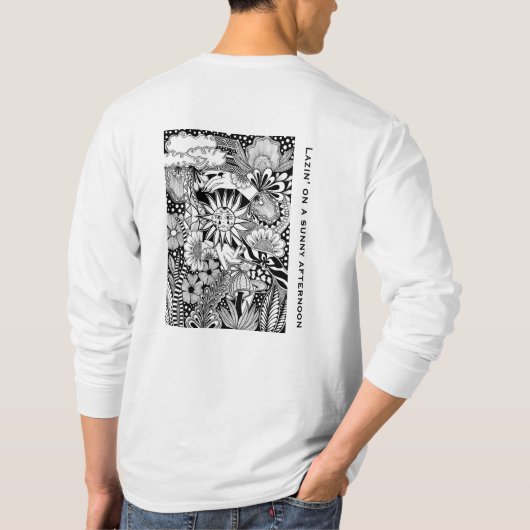 Sunny day - Black and White Surreal Botanical Art Tシャツ (裏面)