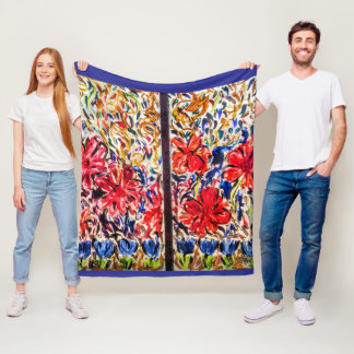 Sunny Day Blue Tulips フリースブランケット