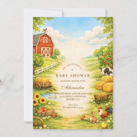 Sunny Farm Path Baby Shower 招待状 (正面)