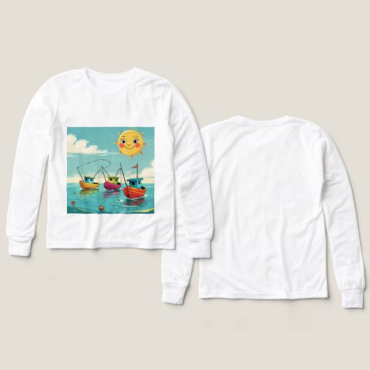 Sunny Fishing Boats – Kids’ Long Sleeve Tee (デザイン 正面＆背面)