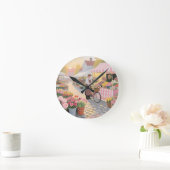 Sunny Flower Street Scene ラウンド壁時計 (ホーム)