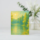 Sunny Lakeside Landscape - Pastel Painting Style ポストカード (スタンド正面)