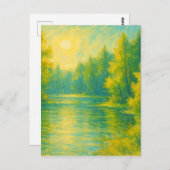 Sunny Lakeside Landscape - Pastel Painting Style ポストカード (正面/裏面)