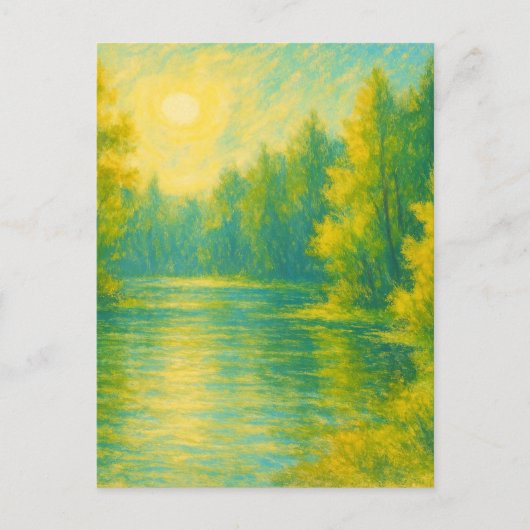 Sunny Lakeside Landscape - Pastel Painting Style ポストカード (正面)