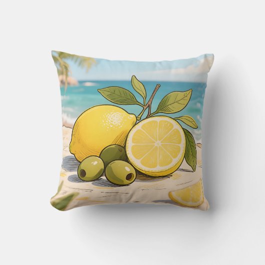 Sunny Lemon Olive Beachside Fresh クッション (正面)