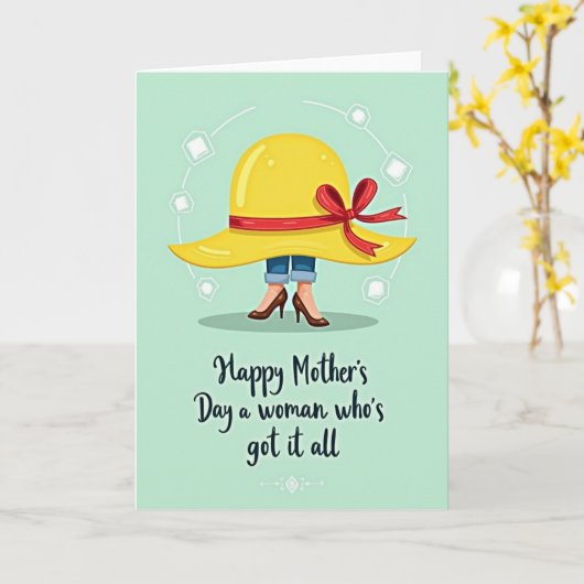Sunny Mothers Day Hat Card カード (黄色い花)