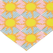 Sunny orange yellow suns white teal pink stripes  テーブルクロス (アングル)