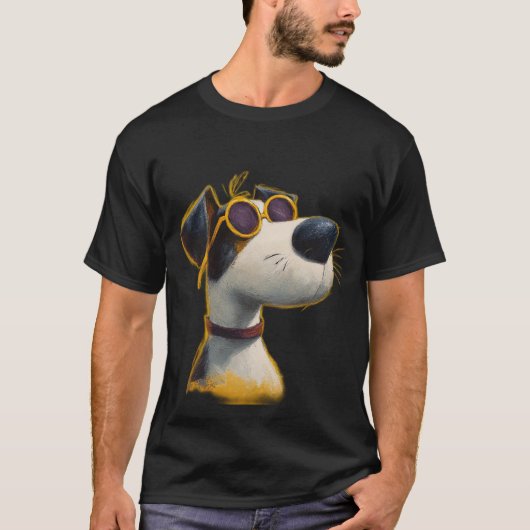 Sunny Pup — Retro Dog with Yellow Sunglasses  Tシャツ (正面)