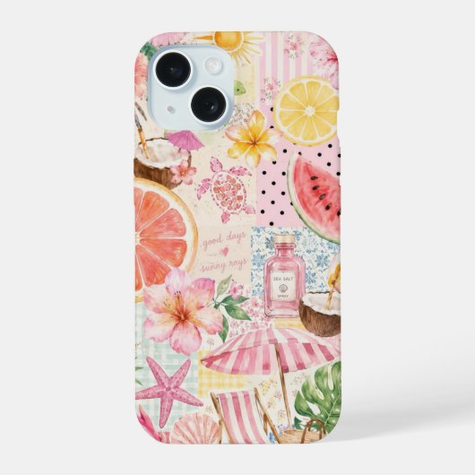 Sunny Rays Summer Aesthetic Collage iPhone 15ケース (裏面)