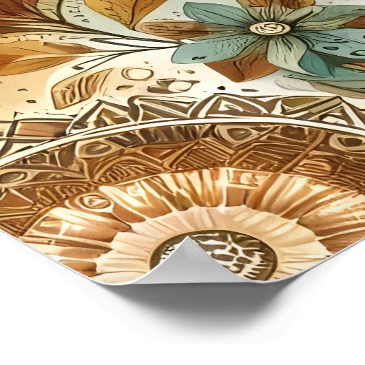 Sunny Rustic Boho Nature Pattern Mountain Lake ポスター (角)