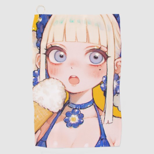 Sunny Scoop Anime Girl with Vanilla Cone ゴルフタオル (正面)