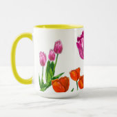 Sunny Spring Tulips Floral Illustration Mug マグカップ (左)
