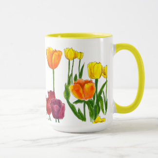 Sunny Spring Tulips Floral Illustration Mug マグカップ