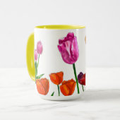 Sunny Spring Tulips Floral Illustration Mug マグカップ (正面左)
