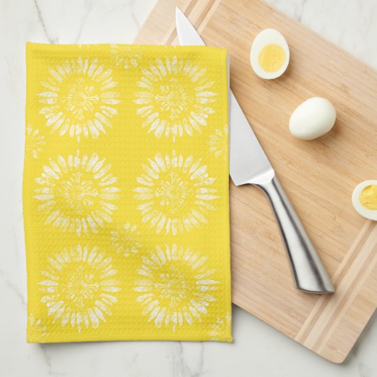 Sunny Sunburst Yellow Kitchen Towel キッチンタオル (四つ折り)