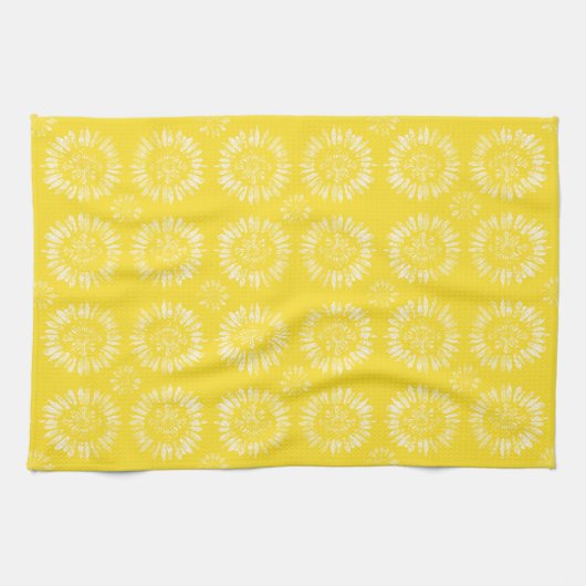 Sunny Sunburst Yellow Kitchen Towel キッチンタオル (横)