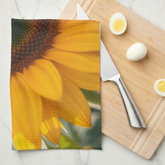 Sunny Sunflower Macro Spring Kitchen Towel キッチンタオル (四つ折り)