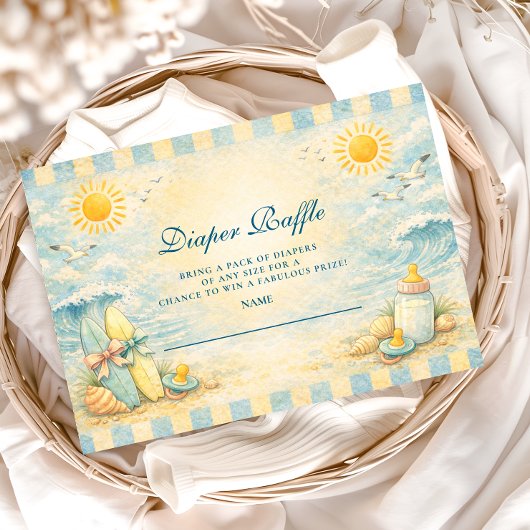 Sunny Surf Vibes Baby Shower Dipper Raffle エンクロージャーカード