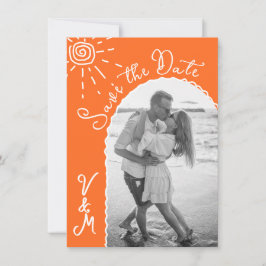 Sunny Tropical Hand drawn日付写真を保存 招待状