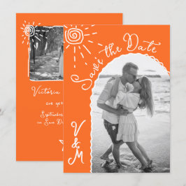Sunny Tropical Hand drawn日付写真を保存 招待状